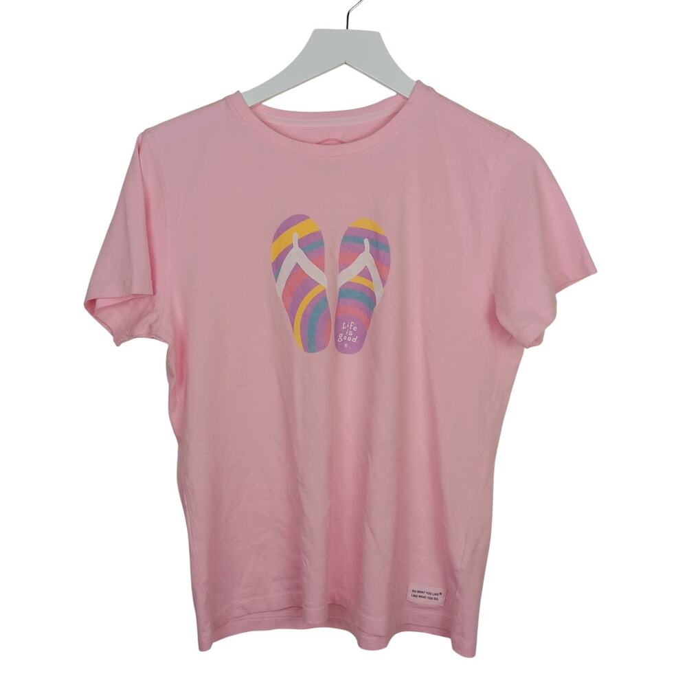LIFE IS GOOD Flip Flops Beach Classic Fit 100% Cotton T-shirt - Small
